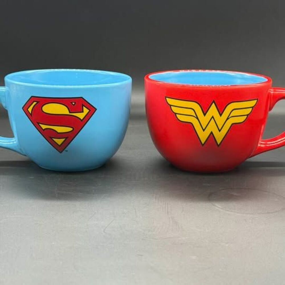 DC Comics Superman and Wonder Woman Ceramic Soup Mugs